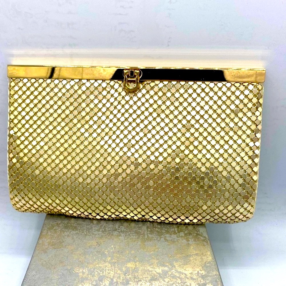 Vintage Jessica McClintock Gold Metal Mesh Purse Clutch with Gold Chain Strap